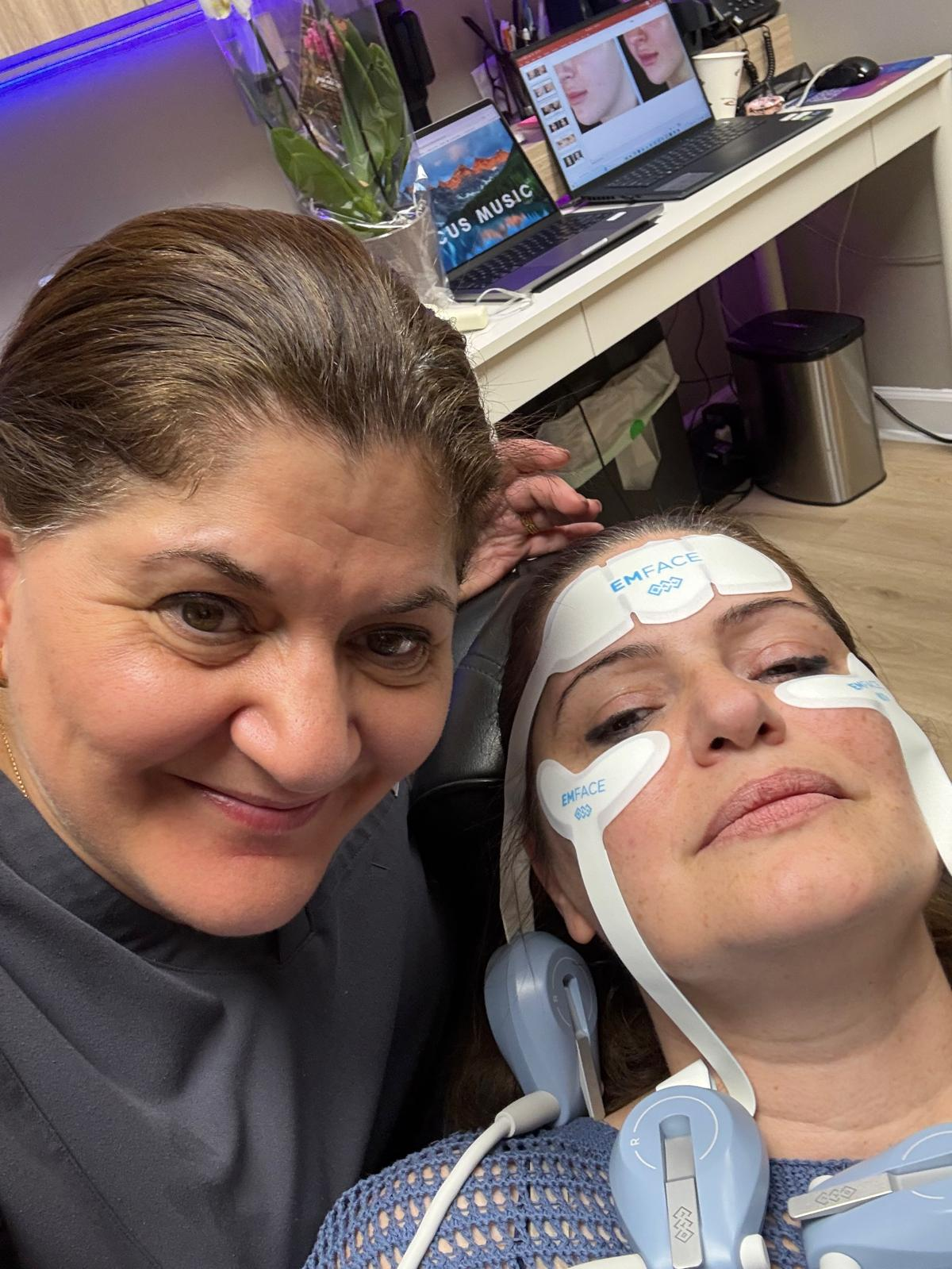 A moment during an EMFACE treatment at the practice