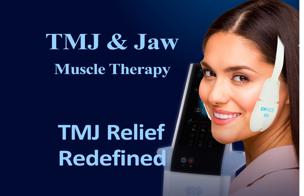 EMFACE Functional TMJ promotional artwork showing a jaw applicator